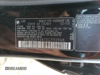 2003 BMW M5 z VIN WBSDE93473CF92968, wystawiony jako Copart lot #62267784 z przebiegiem Nie podano mil oraz Szkody całkowita. Historia ofert i sprzedaży dostępna na DreamBid. Obrazek 13.