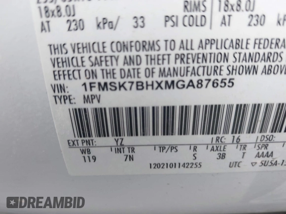 2021 Ford Explorer z VIN 1FMSK7BHXMGA87655, wystawiony jako IAAI lot #42272944 z przebiegiem 47 353 mil mil oraz . Historia ofert i sprzedaży dostępna na DreamBid. Obrazek 9.