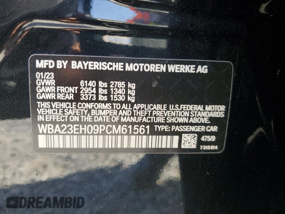 2023 BMW 7 Series 740i с VIN WBA23EH09PCM61561, выставлен на аукционе Copart как лот 51762815 с пробегом 50 526 миль миль и На запчасти • Non repairable. История ставок и продаж доступна на DreamBid. Изображение 12.