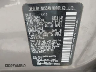 2012 Nissan Quest SL with VIN JN8AE2KP8C9043064, listed as a IAAI auction lot 41609087 with 153,635 mi miles and . Bid and sale history available at DreamBid. Image 9.