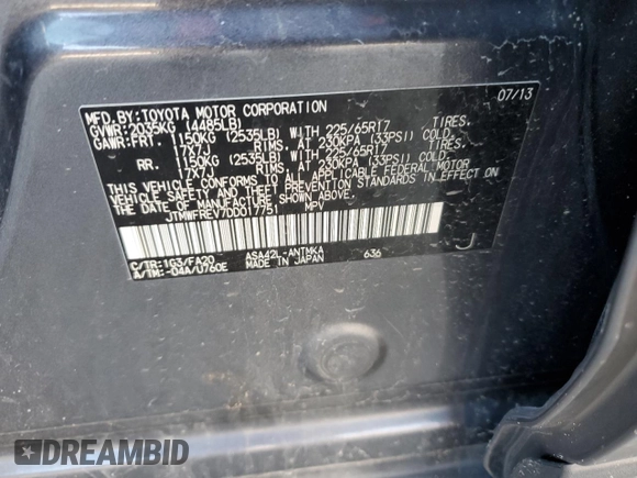 2013 Toyota RAV4 XLE with VIN JTMWFREV7DD017751, listed as a Copart auction lot 49781425 with 158,279 mi miles and Salvage Title. Bid and sale history available at carsss.com. Image 14.