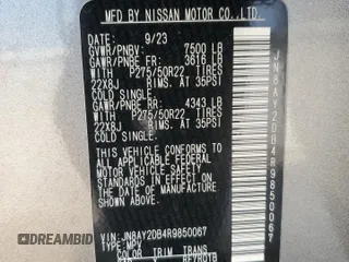 2024 Nissan Armada Platinum with VIN JN8AY2DB4R9850067, listed as a Copart auction lot 76240434 with 3,146 mi miles and Salvage Title. Bid and sale history available at carsss.com. Image 13.