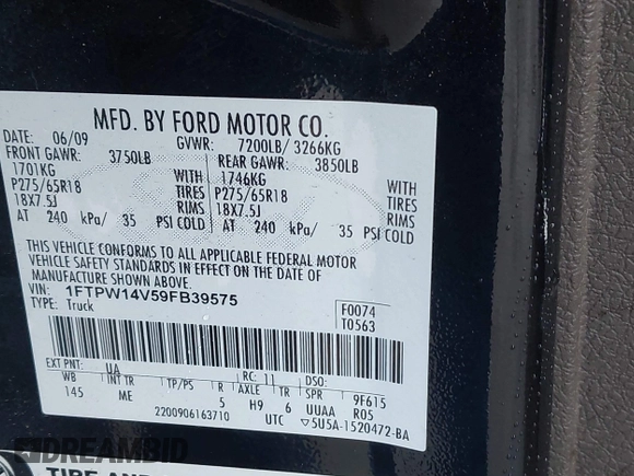 2009 Ford F-150 XL z VIN 1FTPW14V59FB39575, wystawiony jako IAAI lot #42237331 z przebiegiem 193 884 mil mil oraz . Historia ofert i sprzedaży dostępna na DreamBid. Obrazek 9.