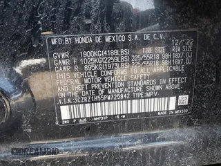 2023 Honda HR-V Sport with VIN 3CZRZ1H55PM725842, listed as a IAAI auction lot 41785474 with 52,796 mi miles. Bid and sale history available at carsss.com. Image 9.
