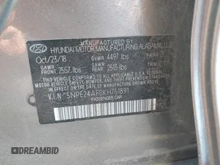 2019 Hyundai Sonata SE with VIN 5NPE24AF0KH751891, listed as a IAAI auction lot 41760542 with 97,517 mi miles and . Bid and sale history available at carsss.com. Image 9.