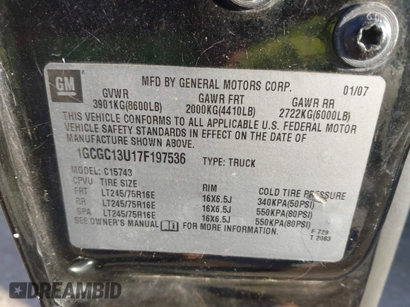 2007 Chevrolet Silverado 1500HD LT1 z VIN 1GCGC13U17F197536, wystawiony jako IAAI lot #42167105 z przebiegiem 177 604 mil mil oraz . Historia ofert i sprzedaży dostępna na DreamBid. Obrazek 9.