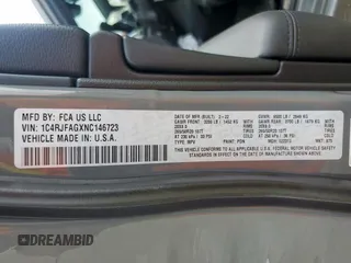 2022 Jeep Grand Cherokee Laredo X with VIN 1C4RJFAGXNC146723, listed as a Copart auction lot 58119455 with 55,759 mi miles and Salvage title. Bid and sale history available at DreamBid. Image 12.