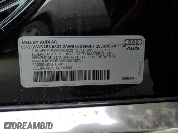 2013 Audi A8 L 3.0L with VIN WAURGAFD9DN004556, listed as a Copart auction lot 41462695 with 138,090 mi miles and Clean Title. Bid and sale history available at carsss.com. Image 12.