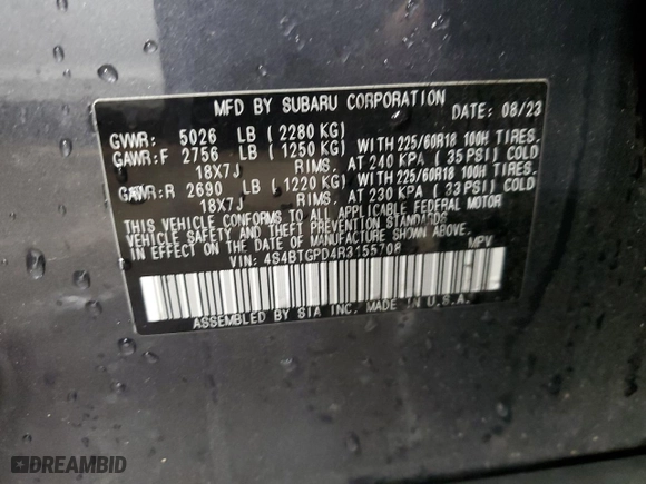 2024 Subaru Outback Touring XT with VIN 4S4BTGPD4R3155708, listed as a Copart auction lot 48712035 with 13,740 mi miles and Salvage Title. Bid and sale history available at carsss.com. Image 13.