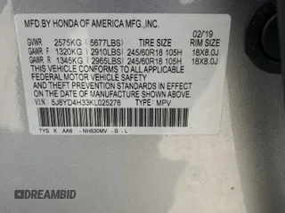 2019 Acura MDX z VIN 5J8YD4H33KL025278, wystawiony jako Copart lot #63342955 z przebiegiem 65 085 mil mil oraz Szkoda całkowita • Salvage title. Historia ofert i sprzedaży dostępna na DreamBid. Obrazek 13.