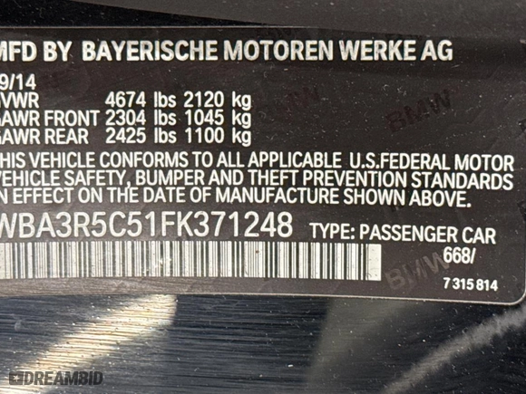 2015 BMW 4 Series 435i xDrive with VIN WBA3R5C51FK371248, listed as a Copart auction lot 54091595 with 72,949 mi miles and Clean Title. Bid and sale history available at carsss.com. Image 10.