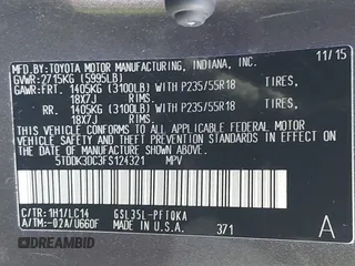 2015 Toyota Sienna Ltd with VIN 5TDDK3DC3FS124321, listed as a IAAI auction lot 41603367 with 120,922 mi miles. Bid and sale history available at carsss.com. Image 9.