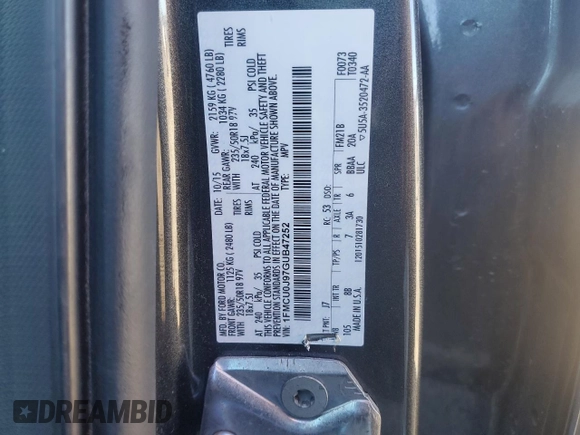 2016 Ford Escape Titanium with VIN 1FMCU0J97GUB47252, listed as a Copart auction lot 47133925 with 166,614 mi miles and Salvage Title. Bid and sale history available at carsss.com. Image 13.