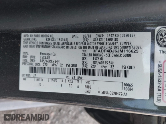 2018 Ford Fiesta SE with VIN 3FADP4BJ6JM116625, listed as a IAAI auction lot 41877590 with 49,078 mi miles. Bid and sale history available at carsss.com. Image 9.