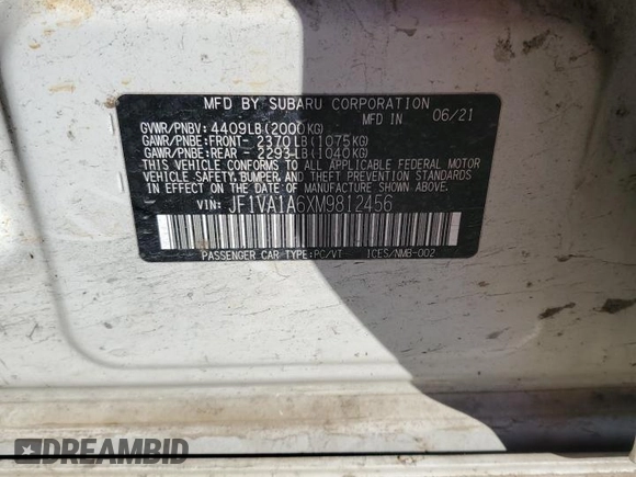 2021 Subaru WRX with VIN JF1VA1A6XM9812456, listed as a Copart auction lot 87105024 with 78,224 mi miles and Salvage Title. Bid and sale history available at carsss.com. Image 15.