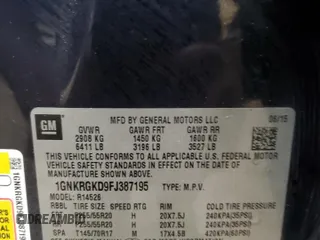 2015 Chevrolet Traverse LT with VIN 1GNKRGKD9FJ387195, listed as a Copart auction lot 58412955 with 145,071 mi miles and Clean title. Bid and sale history available at DreamBid. Image 13.