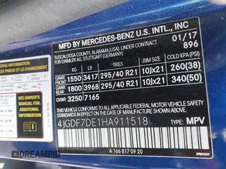 2017 Mercedes-Benz GLS 550 z VIN 4JGDF7DE1HA911518, wystawiony jako IAAI lot #41998878 z przebiegiem 118 315 mil mil oraz . Historia ofert i sprzedaży dostępna na DreamBid. Obrazek 9.