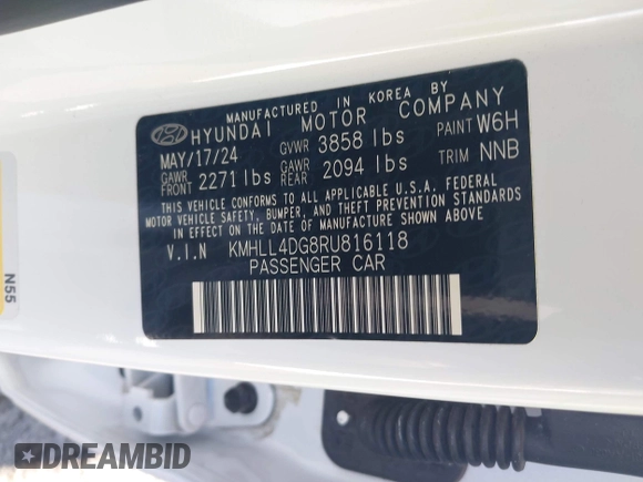 2024 Hyundai Elantra SE with VIN KMHLL4DG8RU816118, listed as a IAAI auction lot 42503570 with 18,730 mi miles and . Bid and sale history available at DreamBid. Image 9.