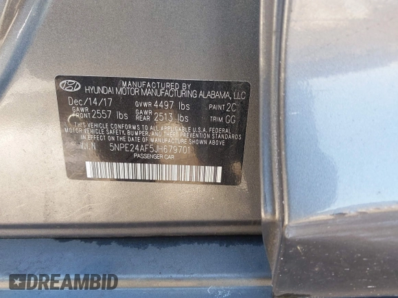 2018 Hyundai Sonata SE with VIN 5NPE24AF5JH679701, listed as a IAAI auction lot 41095174 with 30,579 mi miles and . Bid and sale history available at DreamBid. Image 9.
