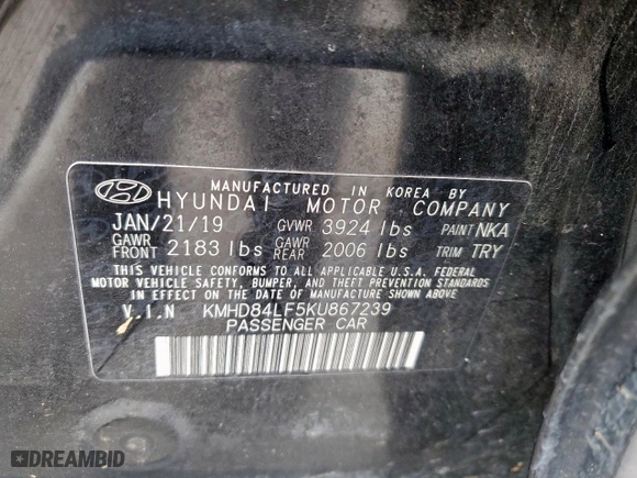 2019 Hyundai Elantra Preferred with VIN KMHD84LF5KU867239, listed as a Copart auction lot 45958375 with 66,174 mi miles and Salvage Title. Bid and sale history available at carsss.com. Image 12.