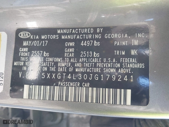 2018 Kia Optima S with VIN 5XXGT4L30JG179241, listed as a IAAI auction lot 41351789 with 176,813 mi miles. Bid and sale history available at carsss.com. Image 9.