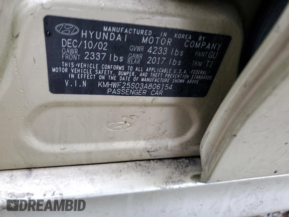 2003 Hyundai Sonata with VIN KMHWF25S03A806154, listed as a Copart auction lot 42791435 with 194,357 mi miles and Salvage Title. Bid and sale history available at carsss.com. Image 12.
