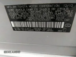2011 Lexus ES with VIN JTHBK1EG7B2435831, listed as a IAAI auction lot 42007290 with Not Provided miles. Bid and sale history available at carsss.com. Image 9.
