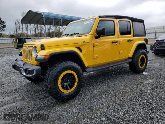 2019 Jeep Wrangler Unlimited Sahara with VIN 1C4HJXEN2KW523906, listed as a Copart auction lot 50950035 with 98,013 mi miles and Salvage Title. Bid and sale history available at carsss.com. Image 1.