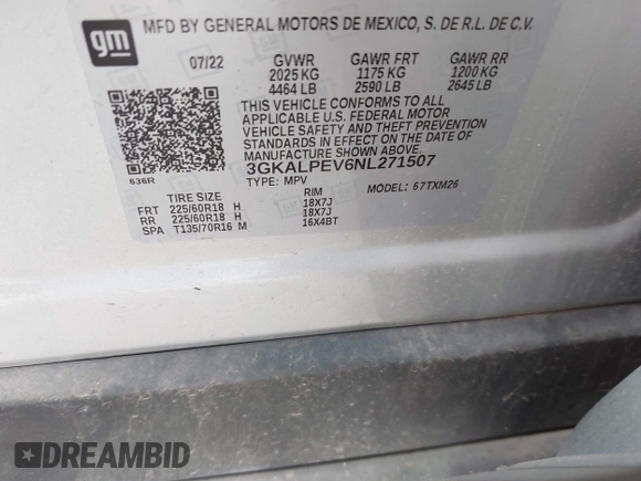 2022 GMC Terrain SLT with VIN 3GKALPEV6NL271507, listed as a IAAI auction lot 42205901 with 36,008 mi miles and . Bid and sale history available at DreamBid. Image 9.