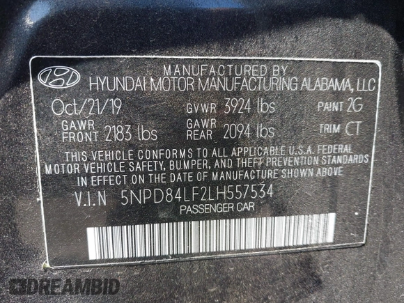 2020 Hyundai Elantra SEL with VIN 5NPD84LF2LH557534, listed as a IAAI auction lot 42481617 with 98,796 mi miles and . Bid and sale history available at DreamBid. Image 9.