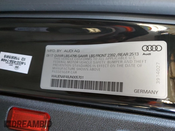 2018 Audi A4 Premium Plus z VIN WAUENAF48JN005701, wystawiony jako Copart lot #55159825 z przebiegiem 62 408 mil mil oraz Szkoda całkowita • Salvage title. Historia ofert i sprzedaży dostępna na DreamBid. Obrazek 12.
