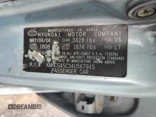 2004 Hyundai Accent GL with VIN KMHCG45C34U567915, listed as a Copart auction lot 43654985 with 141,461 mi miles and Clean Title. Bid and sale history available at carsss.com. Image 12.