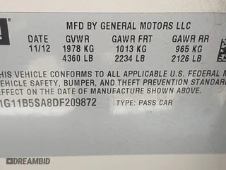 2013 Chevrolet Malibu LS with VIN 1G11B5SA8DF209872, listed as a IAAI auction lot 42034809 with 118,563 mi miles. Bid and sale history available at carsss.com. Image 9.