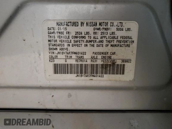2015 Infiniti Q50 Premium with VIN JN1BV7AR7FM401422, listed as a Copart auction lot 47437335 with Not provided miles and Clean title. Bid and sale history available at DreamBid. Image 13.