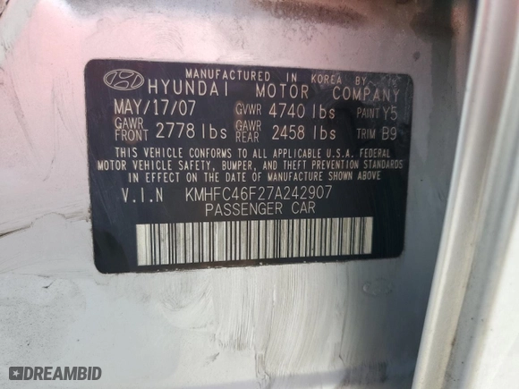 2007 Hyundai Azera SE with VIN KMHFC46F27A242907, listed as a Copart auction lot 75424854 with 151,576 mi miles and Salvage Title. Bid and sale history available at carsss.com. Image 13.