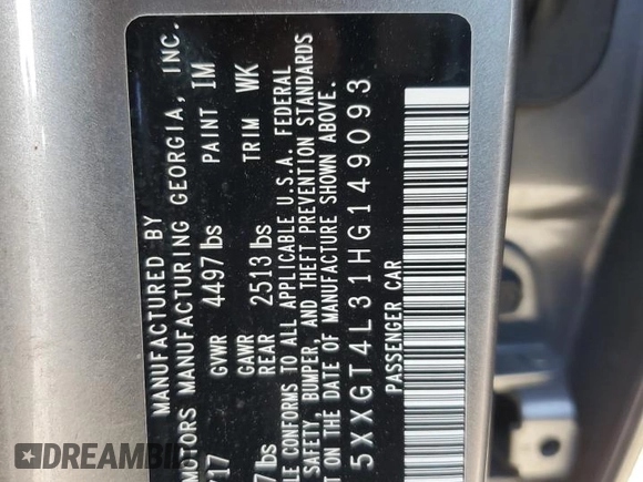 2017 Kia Optima LX with VIN 5XXGT4L31HG149093, listed as a Copart auction lot 49476235 with Not provided miles and Salvage title. Bid and sale history available at DreamBid. Image 13.