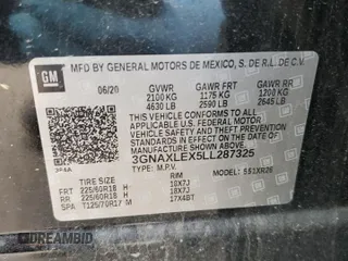 2020 Chevrolet Equinox LT with VIN 3GNAXLEX5LL287325, listed as a Copart auction lot 49052885 with 51,182 mi miles and Salvage Title. Bid and sale history available at carsss.com. Image 13.