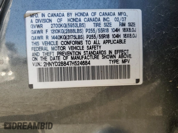 2007 Acura MDX Sport/Entertainment Pkg with VIN 2HNYD28847H524684, listed as a Copart auction lot 52983135 with 288,670 mi miles and Salvage Title. Bid and sale history available at carsss.com. Image 13.
