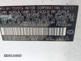 2018 Lexus IS 300 с VIN JTHBA1D29J5063687, выставлен на аукционе IAAI как лот 42372374 с пробегом 11 738 миль миль и . История ставок и продаж доступна на DreamBid. Изображение 9.