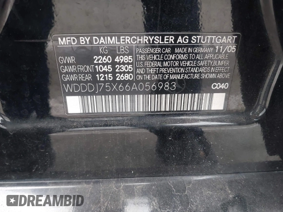 2006 Mercedes-Benz CLS-Class with VIN WDDDJ75X66A056983, listed as a IAAI auction lot 41852135 with 202,088 mi miles. Bid and sale history available at carsss.com. Image 9.