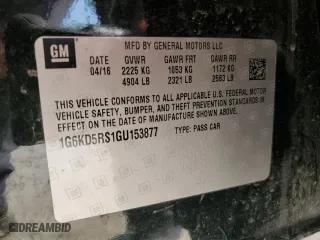 2016 Cadillac CT6 Luxury AWD with VIN 1G6KD5RS1GU153877, listed as a Copart auction lot 67968894 with 0 mi miles and Salvage Title. Bid and sale history available at carsss.com. Image 12.