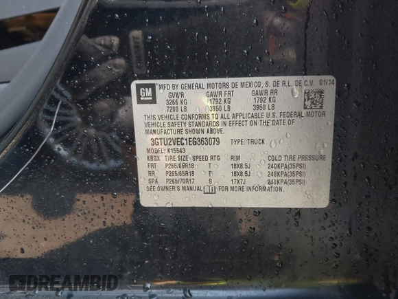 2014 GMC Sierra 1500 SLT with VIN 3GTU2VEC1EG363079, listed as a IAAI auction lot 42419679 with 128,055 mi miles and . Bid and sale history available at DreamBid. Image 9.