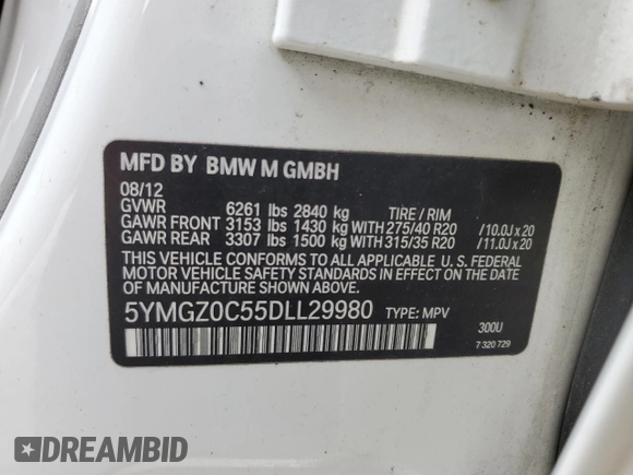 2013 BMW X6 M with VIN 5YMGZ0C55DLL29980, listed as a Copart auction lot 70687694 with 131,842 mi miles and Salvage Title. Bid and sale history available at carsss.com. Image 12.