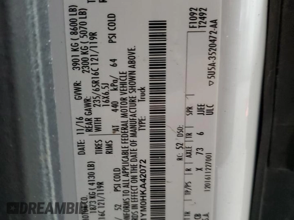 2017 Ford Transit with VIN 1FTYE1YM0HKA42072, listed as a Copart auction lot 42093155 with Not provided miles and Salvage title. Bid and sale history available at DreamBid. Image 14.