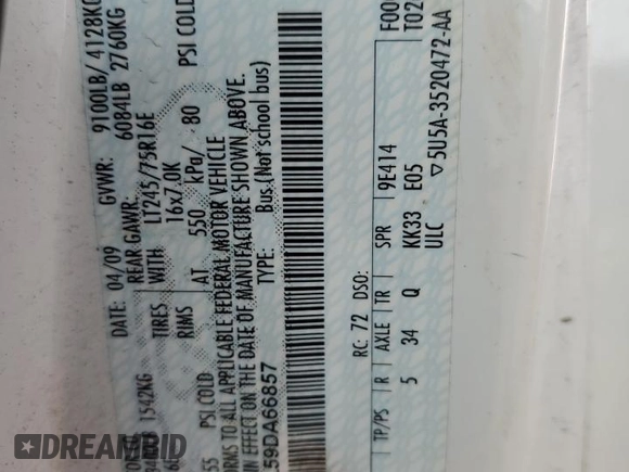 2009 Ford Econoline Passenger XL с VIN 1FBSS31L59DA66857, выставлен на аукционе Copart как лот 53545875 с пробегом 175 840 миль миль и Чистый • Clean title. История ставок и продаж доступна на DreamBid. Изображение 13.