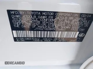 2024 Lexus IS 350 F Sport z VIN JTHGZ1B28R5076461, wystawiony jako IAAI lot #42116778 z przebiegiem 14 090 mil mil oraz . Historia ofert i sprzedaży dostępna na DreamBid. Obrazek 9.