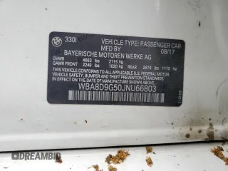 2018 BMW 3 Series 330i xDrive with VIN WBA8D9G50JNU66803, listed as a Copart auction lot 57295225 with 38,967 mi miles and Salvage title. Bid and sale history available at DreamBid. Image 12.
