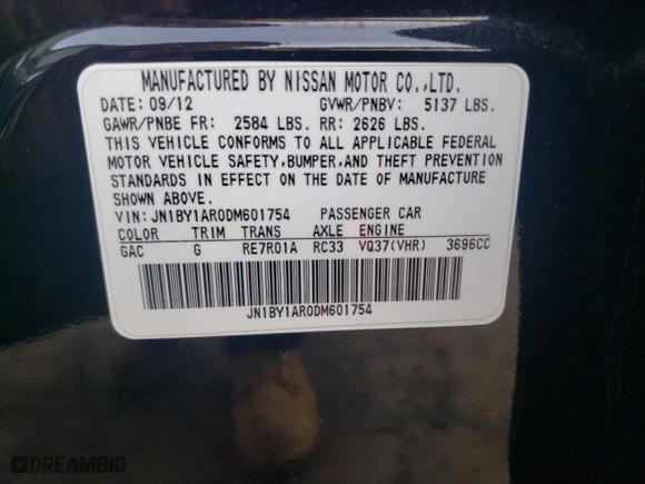 2013 Infiniti M37 with VIN JN1BY1AR0DM601754, listed as a Copart auction lot 51271115 with 163,839 mi miles and Salvage Title. Bid and sale history available at carsss.com. Image 12.