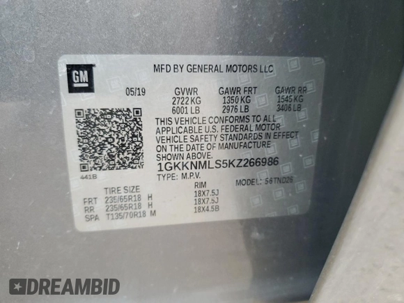 2019 GMC Acadia SLT with VIN 1GKKNMLS5KZ266986, listed as a Copart auction lot 50299215 with 90,533 mi miles and Salvage Title. Bid and sale history available at carsss.com. Image 14.