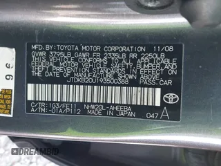 2009 Toyota Prius with VIN JTDKB20U193500388, listed as a IAAI auction lot 41980942 with 180,446 mi miles. Bid and sale history available at carsss.com. Image 9.